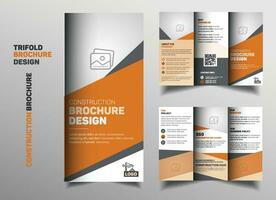 Construction creative trifold brochure template design vector