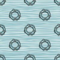 Vintage lifebuoy with rope sketch seamless pattern. Hand drawn life ring in engraving style wallpaper. vector