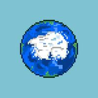 Pixel art of antarctica earth. Pixel art art of earth with white zone in middle earth. 8bits perfect for game asset or design asset element for your game design asset. vector