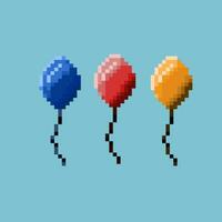 Pixel art sets of balloons. Pixel art of blue,red,and yellow balloons. 8bits perfect for game asset or design asset element for your game design asset. vector