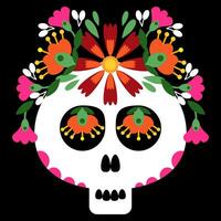 Mexican sugar skull with colorful flowers vector