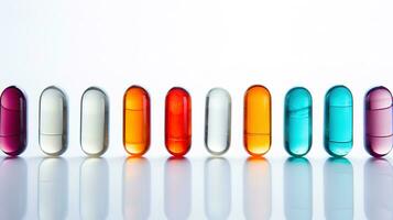 Multicolored transparent tablets on a white background photo