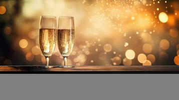 Two glasses of champagne on a New Year's background photo