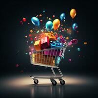 Black Friday shopping, Black Friday colorful shopping cart and gift box high quality ai generated image photo