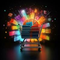 Black Friday shopping, Black Friday colorful shopping cart and gift box high quality ai generated image photo