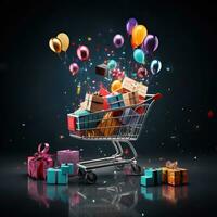 Black Friday shopping, Black Friday colorful shopping cart and gift box high quality ai generated image photo