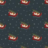 Christmas and Happy New Year vector seamless pattern with slade, noel tree, stick, gift and snowflake.