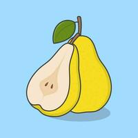 Slice And Whole Of Pear Fruit Cartoon Vector Illustration. Fresh Pear Fruit Flat Icon Outline