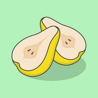 Two Slices Of Pear Cartoon Vector Illustration. Fresh Pear Fruit Flat Icon Outline