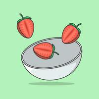 cuenco de fresa rebanadas dibujos animados vector ilustración. fresa Fruta plano icono contorno