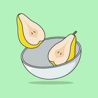 Bowl Of Pear Slices Cartoon Vector Illustration. Pear Fruit Flat Icon Outline