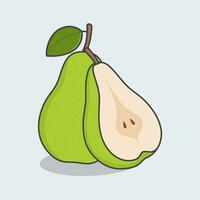 Slice And Whole Of Green Pear Fruit Cartoon Vector Illustration. Fresh Pear Fruit Flat Icon Outline