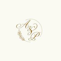 Initials AP wedding monogram logo with leaves and elegant circular lines vector