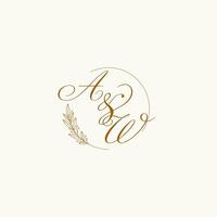 Initials AW wedding monogram logo with leaves and elegant circular lines vector