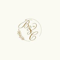 Initials BC wedding monogram logo with leaves and elegant circular lines vector