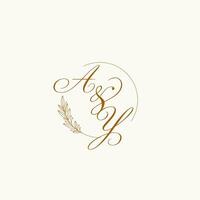 Initials AY wedding monogram logo with leaves and elegant circular lines vector