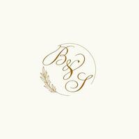 Initials BS wedding monogram logo with leaves and elegant circular lines vector