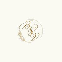 Initials BV wedding monogram logo with leaves and elegant circular lines vector