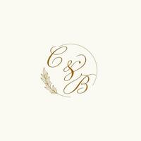Initials CB wedding monogram logo with leaves and elegant circular lines vector