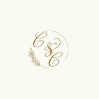 Initials CC wedding monogram logo with leaves and elegant circular lines vector