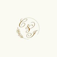 Initials CI wedding monogram logo with leaves and elegant circular lines vector