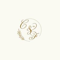 Initials CF wedding monogram logo with leaves and elegant circular lines vector