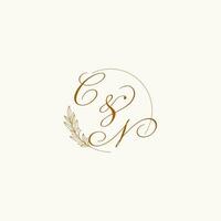 Initials CN wedding monogram logo with leaves and elegant circular lines vector