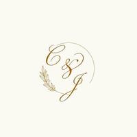 Initials CJ wedding monogram logo with leaves and elegant circular lines vector