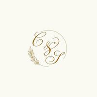 Initials CS wedding monogram logo with leaves and elegant circular lines vector