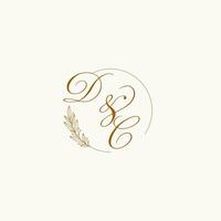 Initials DC wedding monogram logo with leaves and elegant circular lines vector