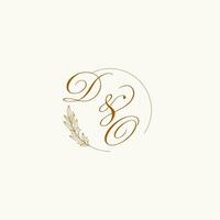 Initials DO wedding monogram logo with leaves and elegant circular lines vector