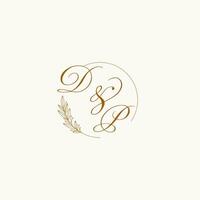 Initials DP wedding monogram logo with leaves and elegant circular lines vector