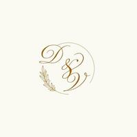 Initials DV wedding monogram logo with leaves and elegant circular lines vector