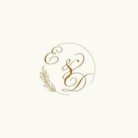 Initials ED wedding monogram logo with leaves and elegant circular lines vector