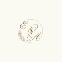 iniciales ea Boda monograma logo con hojas y elegante circular líneas vector