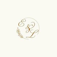 Initials EI wedding monogram logo with leaves and elegant circular lines vector