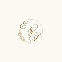 Initials ES wedding monogram logo with leaves and elegant circular lines vector