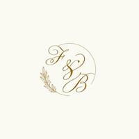 Initials FB wedding monogram logo with leaves and elegant circular lines vector