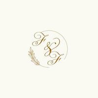 Initials FF wedding monogram logo with leaves and elegant circular lines vector