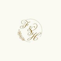 Initials FH wedding monogram logo with leaves and elegant circular lines vector