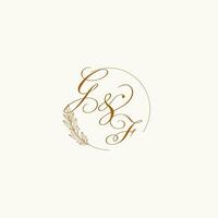 Initials GF wedding monogram logo with leaves and elegant circular lines vector