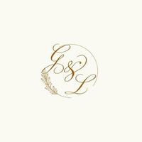 Initials GL wedding monogram logo with leaves and elegant circular lines vector