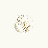 iniciales Gu Boda monograma logo con hojas y elegante circular líneas vector