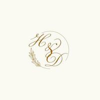 Initials HD wedding monogram logo with leaves and elegant circular lines vector