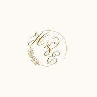 iniciales él Boda monograma logo con hojas y elegante circular líneas vector