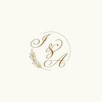 Initials IA wedding monogram logo with leaves and elegant circular lines vector