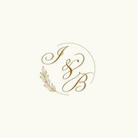 Initials IB wedding monogram logo with leaves and elegant circular lines vector