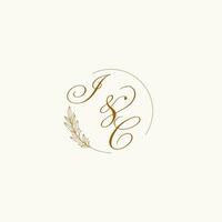 Initials IC wedding monogram logo with leaves and elegant circular lines vector