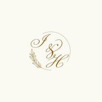 Initials IH wedding monogram logo with leaves and elegant circular lines vector