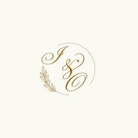 Initials IO wedding monogram logo with leaves and elegant circular lines vector